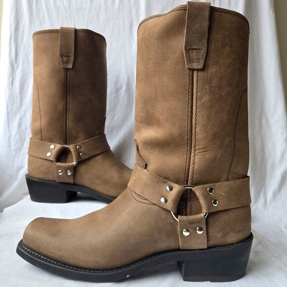 Cowtown Men's Distressed Nubuck Harness Moto Boots Square Toe Brown Size 10.5 D - Picture 1 of 13